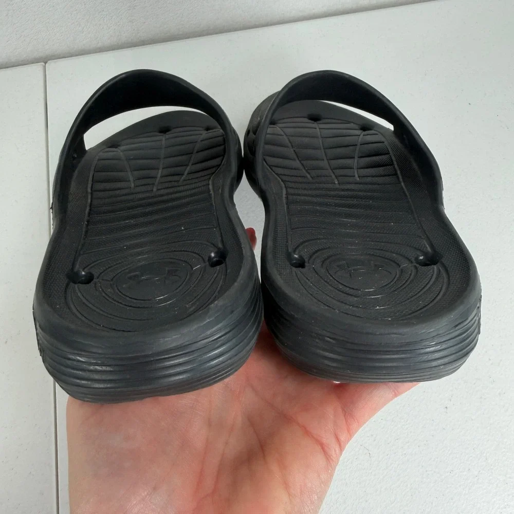 Under Armour Size 12 Slide Locker IV Black White Athletic Pool Gym Sandals